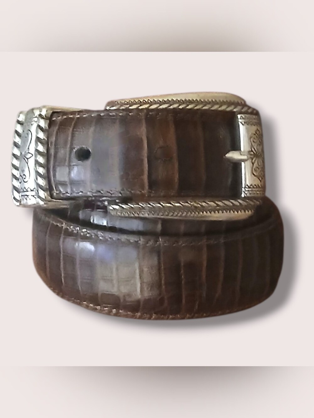 Pre-loved VIntage 1990's Brighton Western Line Brown Croco Embossed Belt, Medium